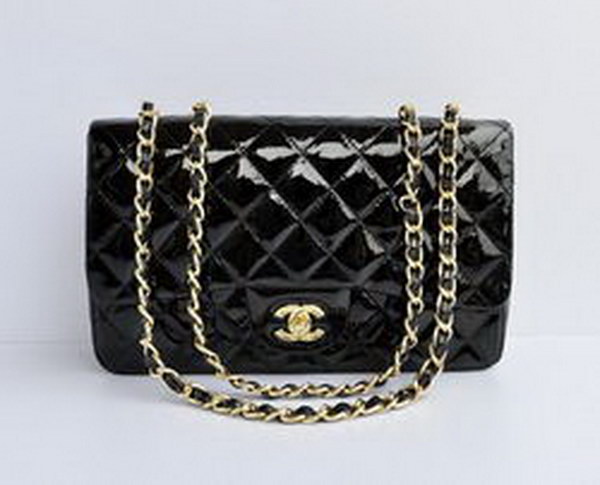 7A Replica Chanel Jumbo A28600 Black Patent Leather with Golden Hardware Flap